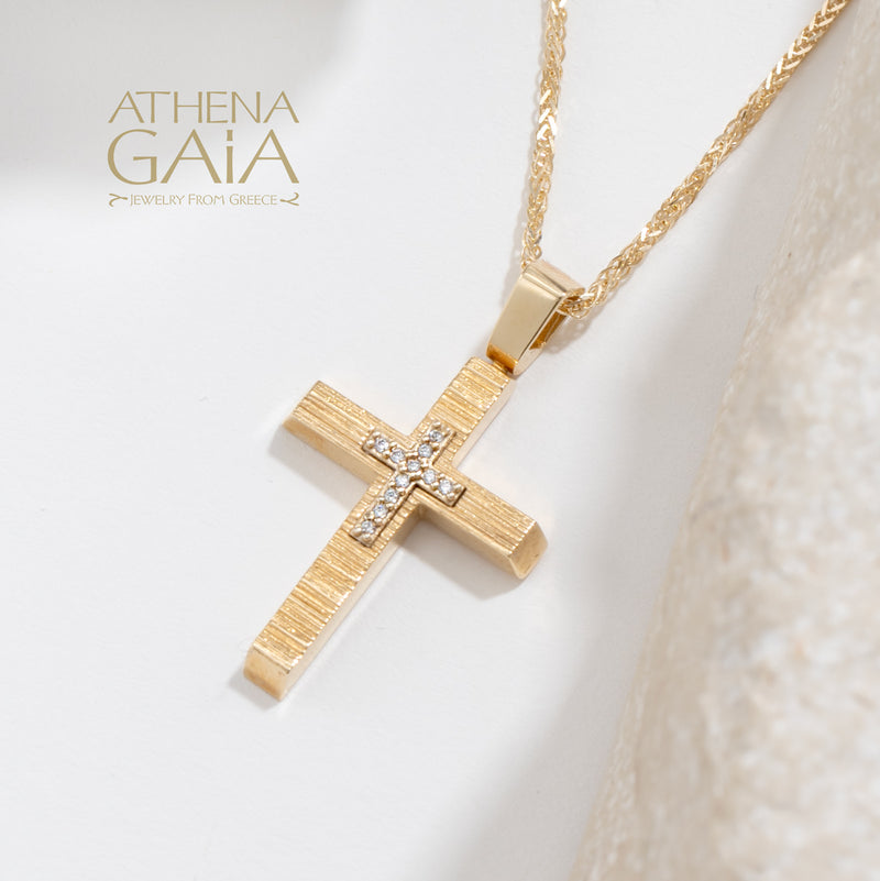 Rough Cross With Stones - 14k Gold - Latin Cross