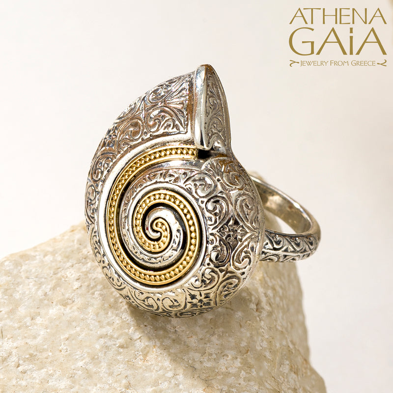 Thalassa Sea Snail Ring (Large) - 18k Gold & Sterling Silver Ring - Cocktail Ring