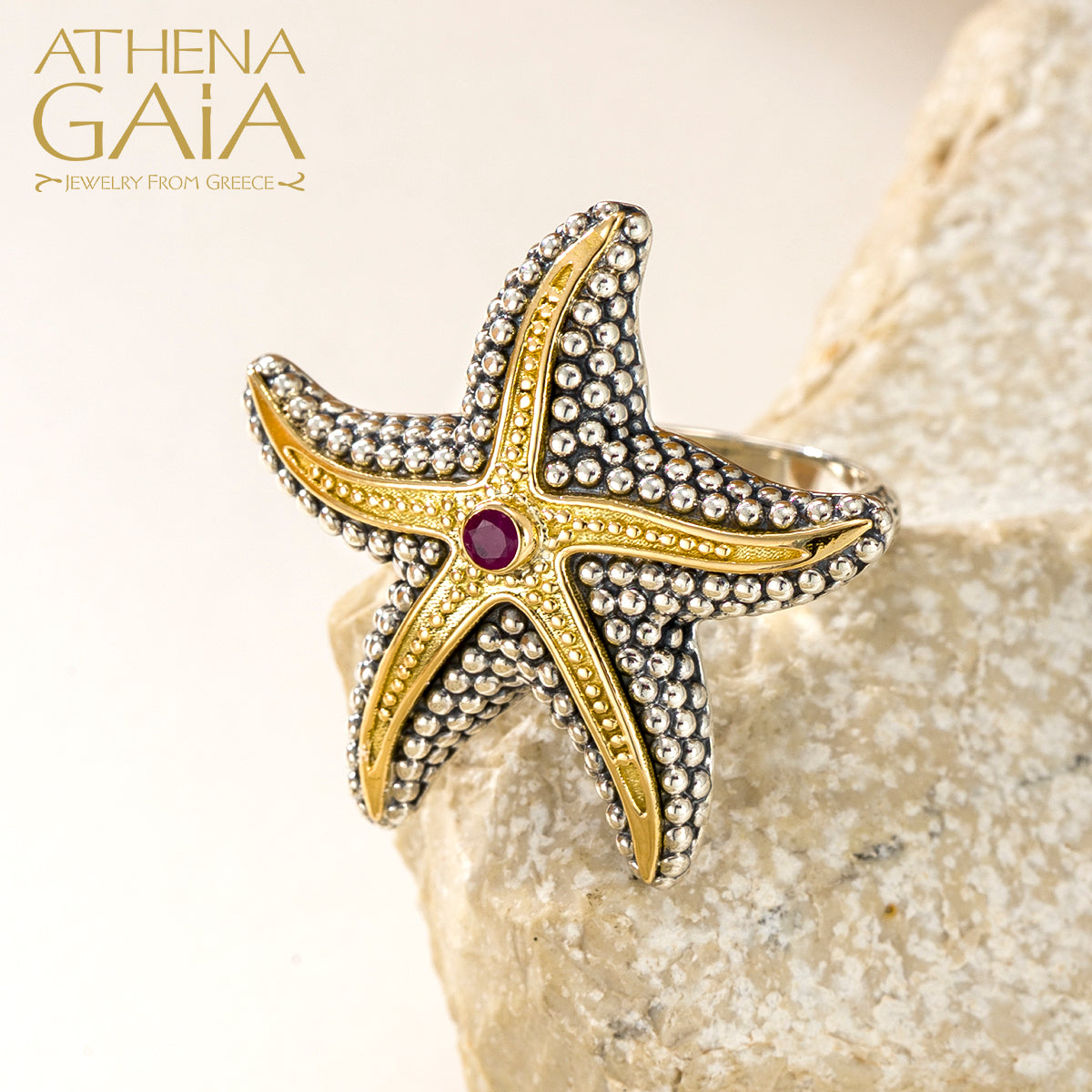 Star Fish Ring with Stone by Gerochristo — Athena Gaia