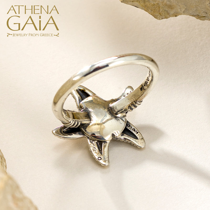 Thalassa Starfish Gemstone Ring (Large) - 18k Gold & Sterling Silver Ring - Cocktail Ring