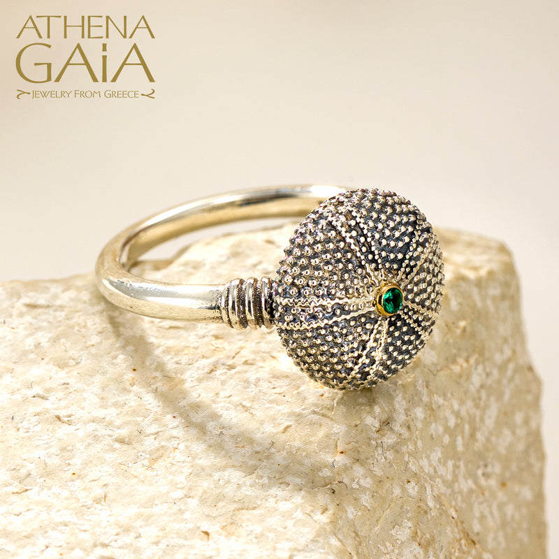 Thalassa Sea Urchin with Stone Ring (Small) - 18k Gold & Sterling Silver Ring - Cocktail Ring
