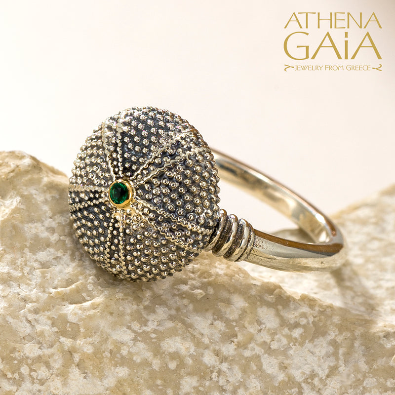 Thalassa Sea Urchin with Stone Ring (Small) - 18k Gold & Sterling Silver Ring - Cocktail Ring