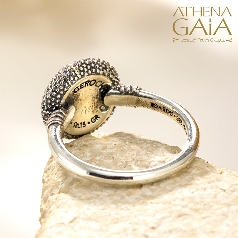 Thalassa Sea Urchin with Stone Ring (Small) - 18k Gold & Sterling Silver Ring - Cocktail Ring