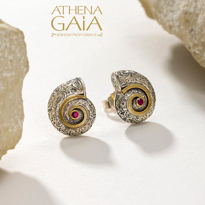 Thalassa Snail with Stone Post Earrings