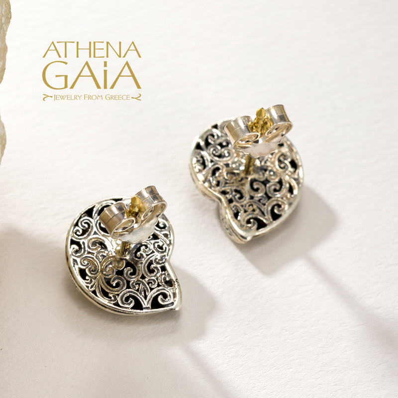 Thalassa Sea Snail with Stone Post Earrings - 18k Gold & Sterling Silver Earrings