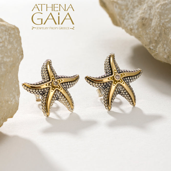 Large Starfish with Stone Post Earrings