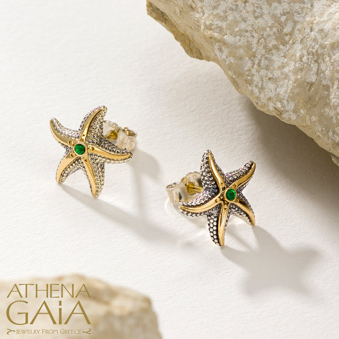 Small Starfish with Stone Post Earrings