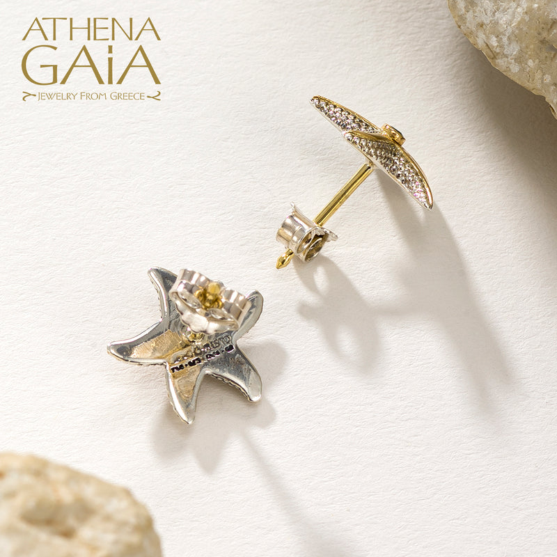 Thalassa Small Starfish with Stone Post Earrings - 18k Gold & Sterling Silver Earrings