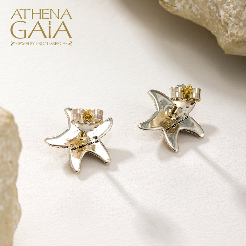 Thalassa Small Starfish with Stone Post Earrings - 18k Gold & Sterling Silver Earrings