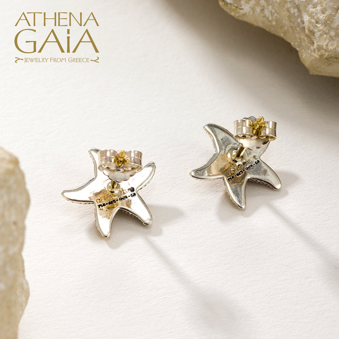 Small Starfish with Stone Post Earrings