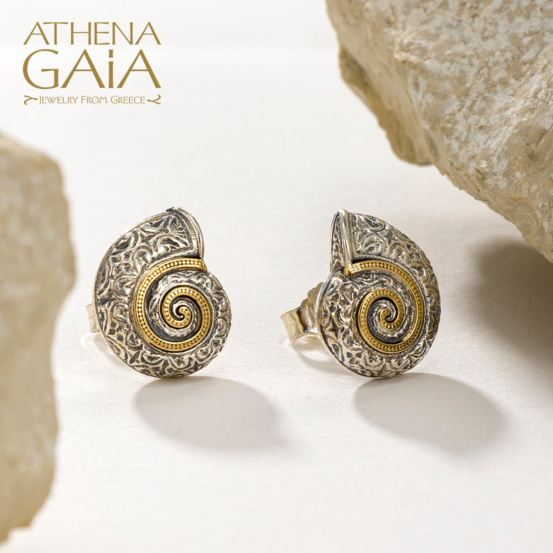 Thalassa Sea Snail Post Earrings - 18k Gold & Sterling Silver Earrings