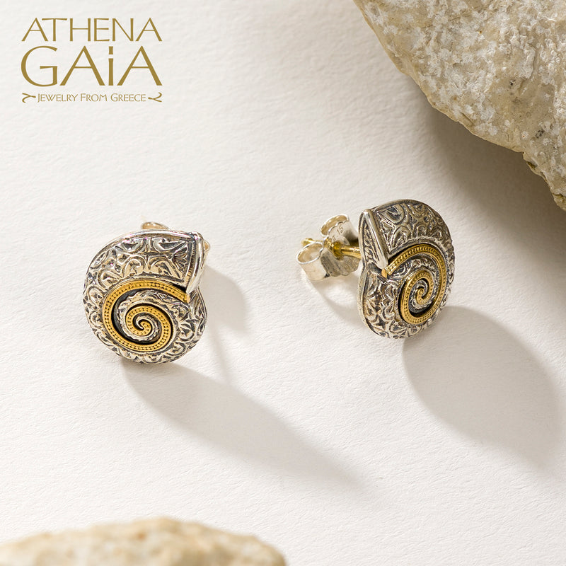 Thalassa Sea Snail Post Earrings - 18k Gold & Sterling Silver Earrings