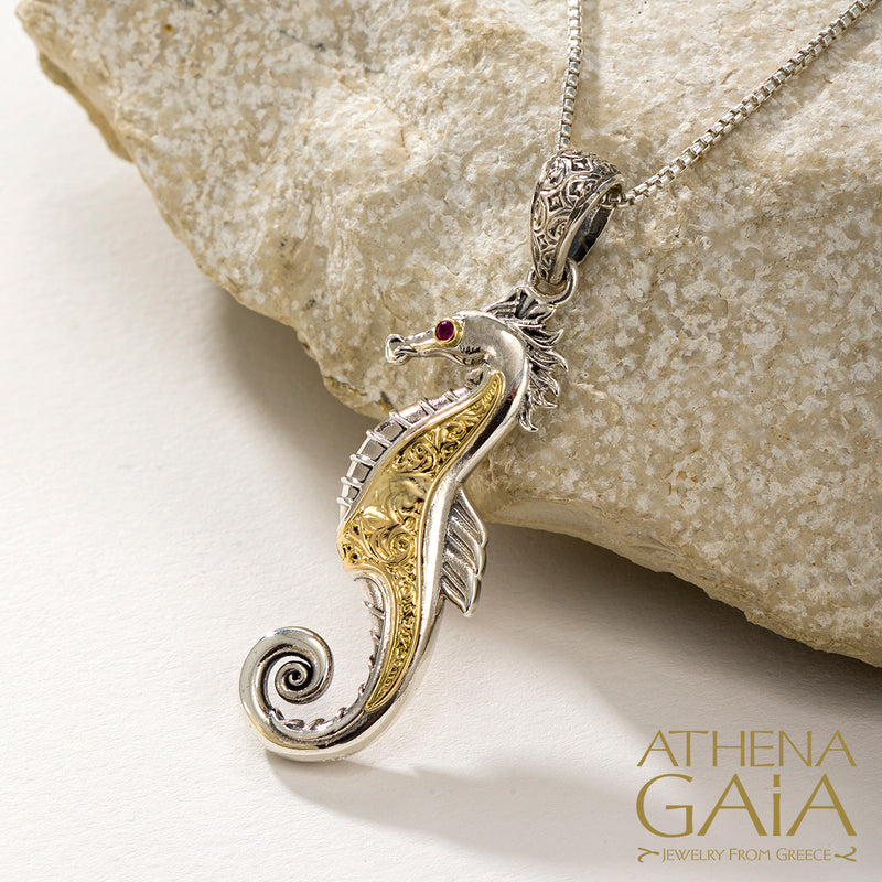 Thalassa Seahorse Pendant - 18k Gold & Sterling Silver Pendant