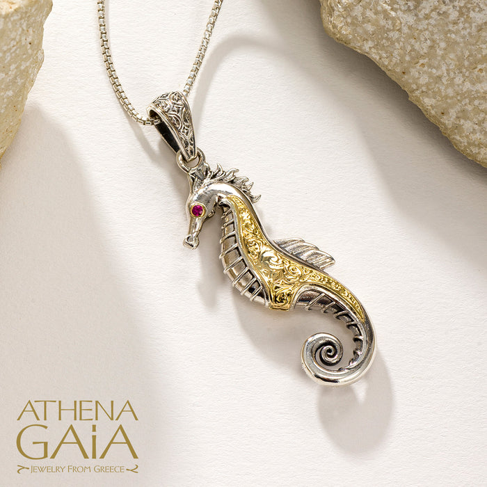 Thalassa Seahorse Pendant - 18k Gold & Sterling Silver Pendant