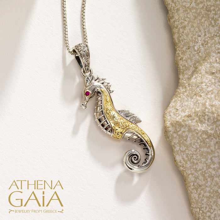 Thalassa Seahorse Pendant - 18k Gold & Sterling Silver Pendant