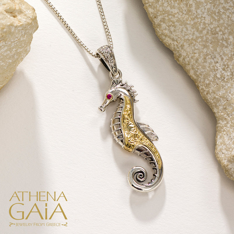 Thalassa Seahorse Pendant - 18k Gold & Sterling Silver Pendant