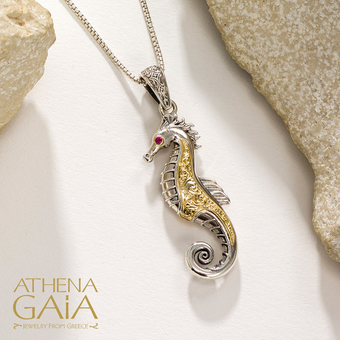 Thalassa Seahorse Pendant - 18k Gold & Sterling Silver Pendant