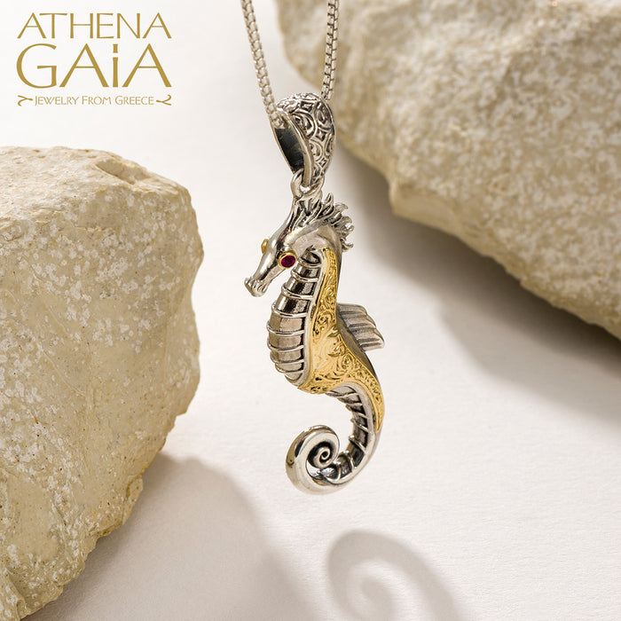 Thalassa Seahorse Pendant - 18k Gold & Sterling Silver Pendant