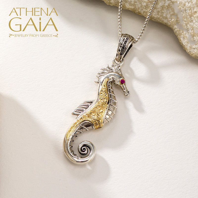Thalassa Seahorse Pendant - 18k Gold & Sterling Silver Pendant
