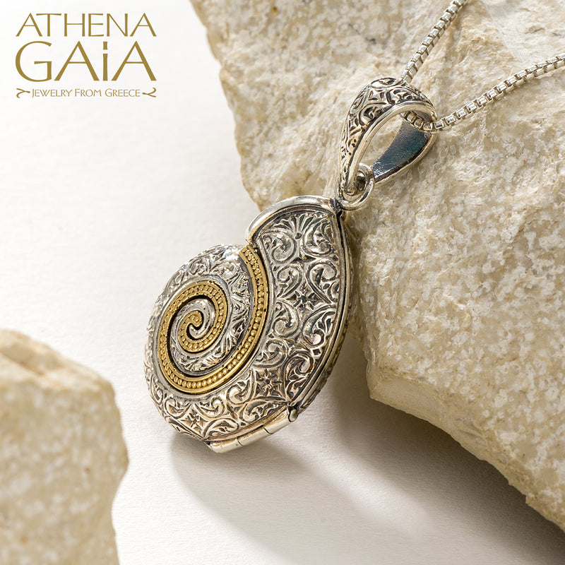 Thalassa Sea Snail Locket Pendant - 18k Gold & Sterling Silver Pendant