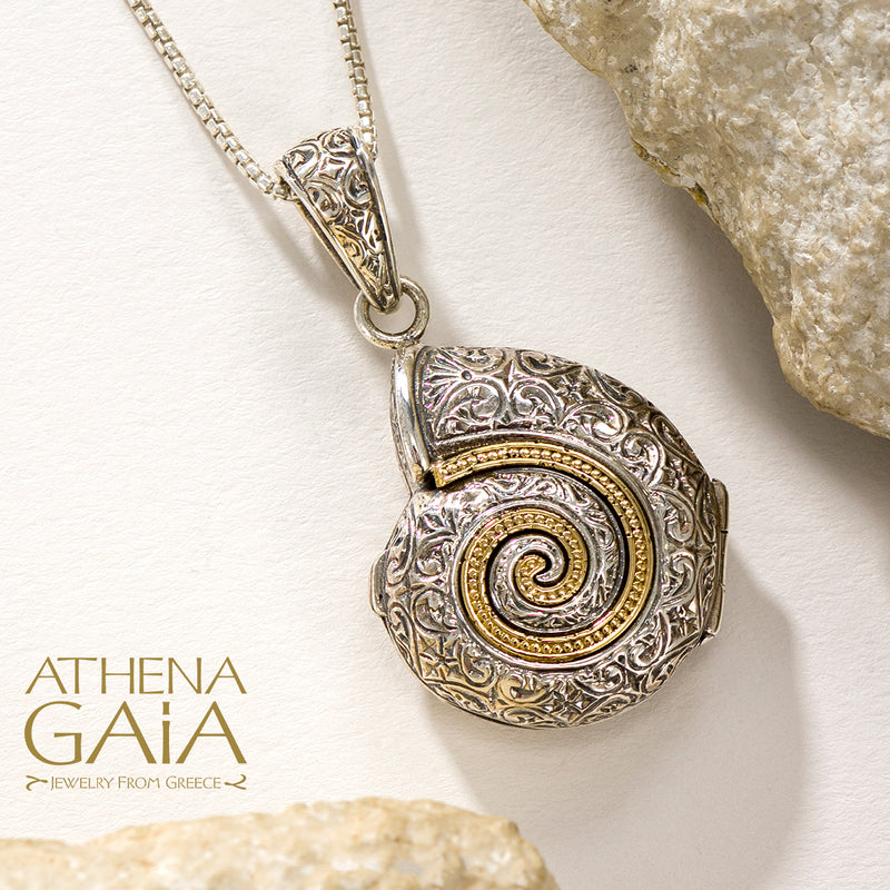 Thalassa Sea Snail Locket Pendant - 18k Gold & Sterling Silver Pendant