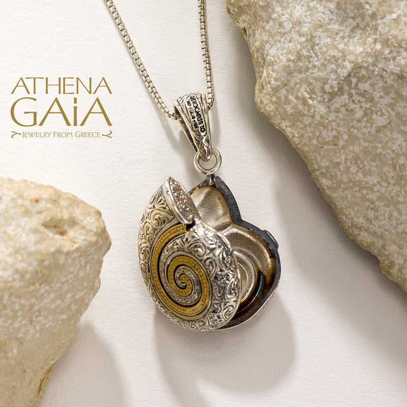 Thalassa Sea Snail Locket Pendant - 18k Gold & Sterling Silver Pendant