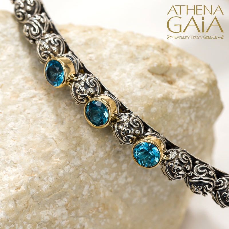 Meadow Breeze Triple Round Bracelet - 18k Gold and Sterling Silver - Hinged Bangle Bracelet