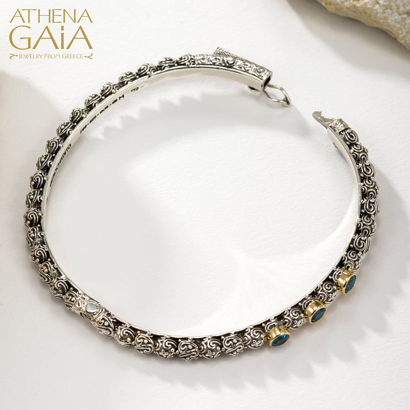 Meadow Breeze Triple Round Bracelet - 18k Gold and Sterling Silver - Hinged Bangle Bracelet