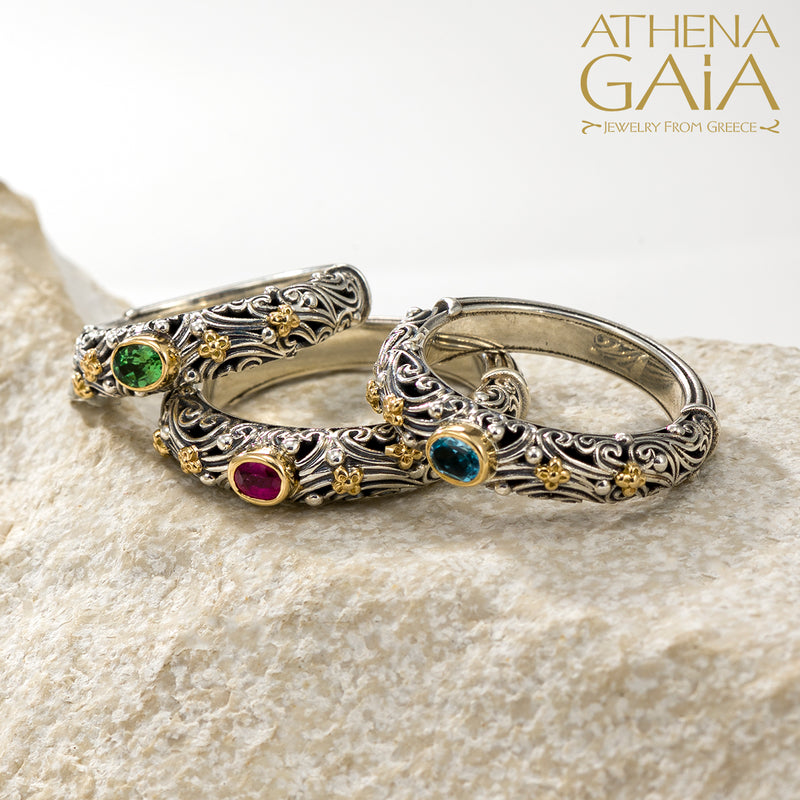 Kallisto Oval Stone Narrow Band Ring - 18k Gold & Sterling Silver Ring - Stackable Ring