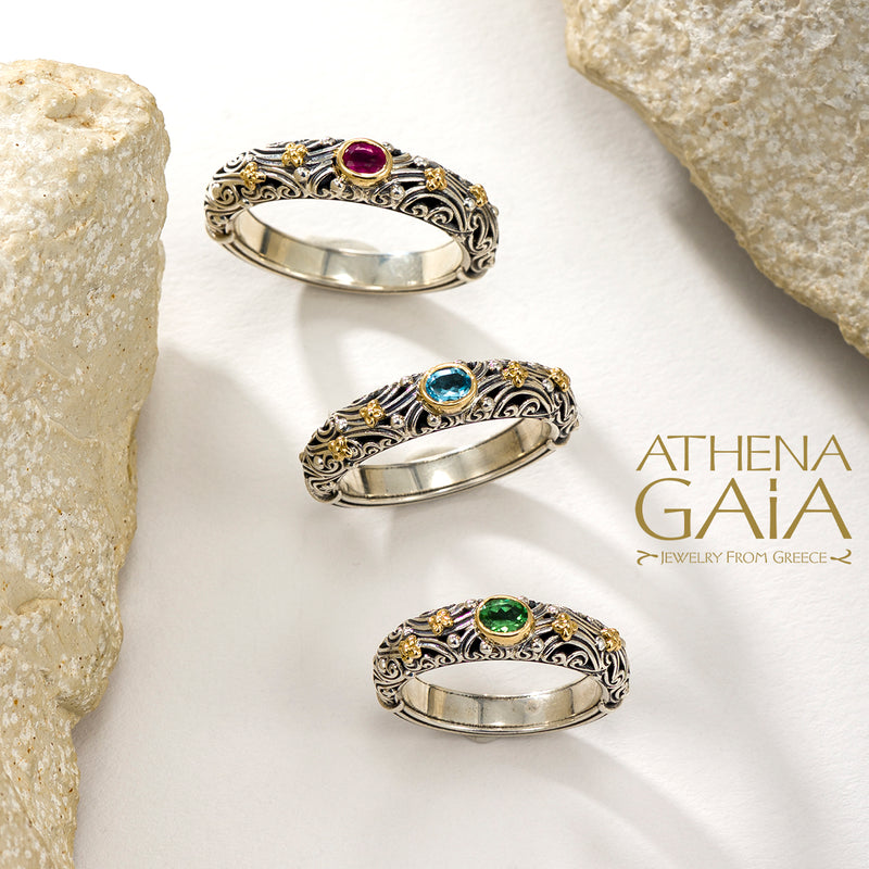 Kallisto Oval Stone Narrow Band Ring - 18k Gold & Sterling Silver Ring - Stackable Ring