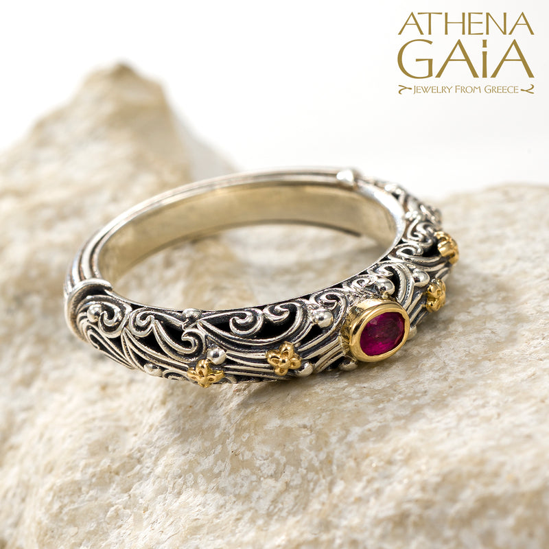 Kallisto Oval Stone Narrow Band Ring - 18k Gold & Sterling Silver Ring - Stackable Ring