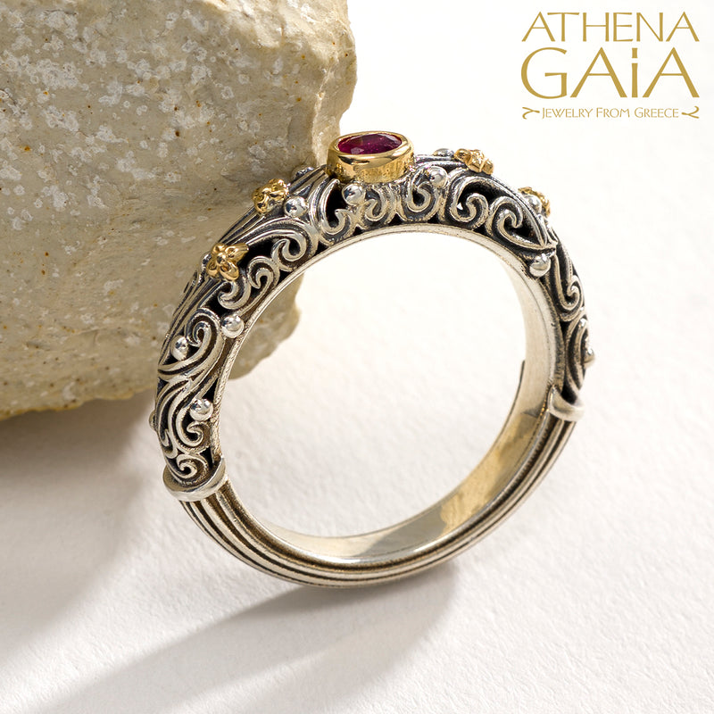 Kallisto Oval Stone Narrow Band Ring - 18k Gold & Sterling Silver Ring - Stackable Ring