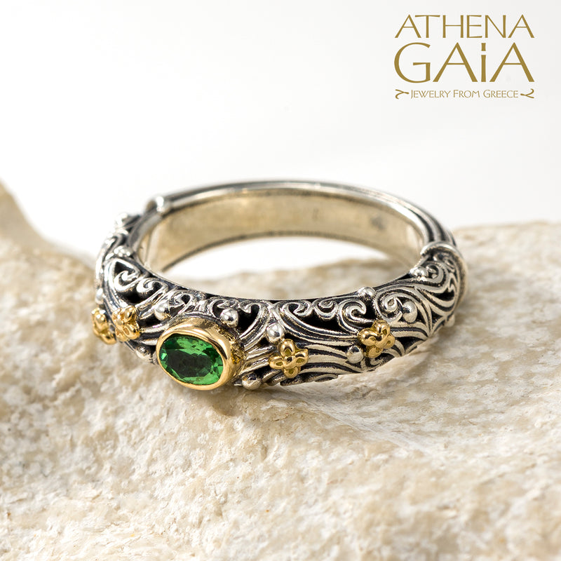 Kallisto Oval Stone Narrow Band Ring - 18k Gold & Sterling Silver Ring - Stackable Ring