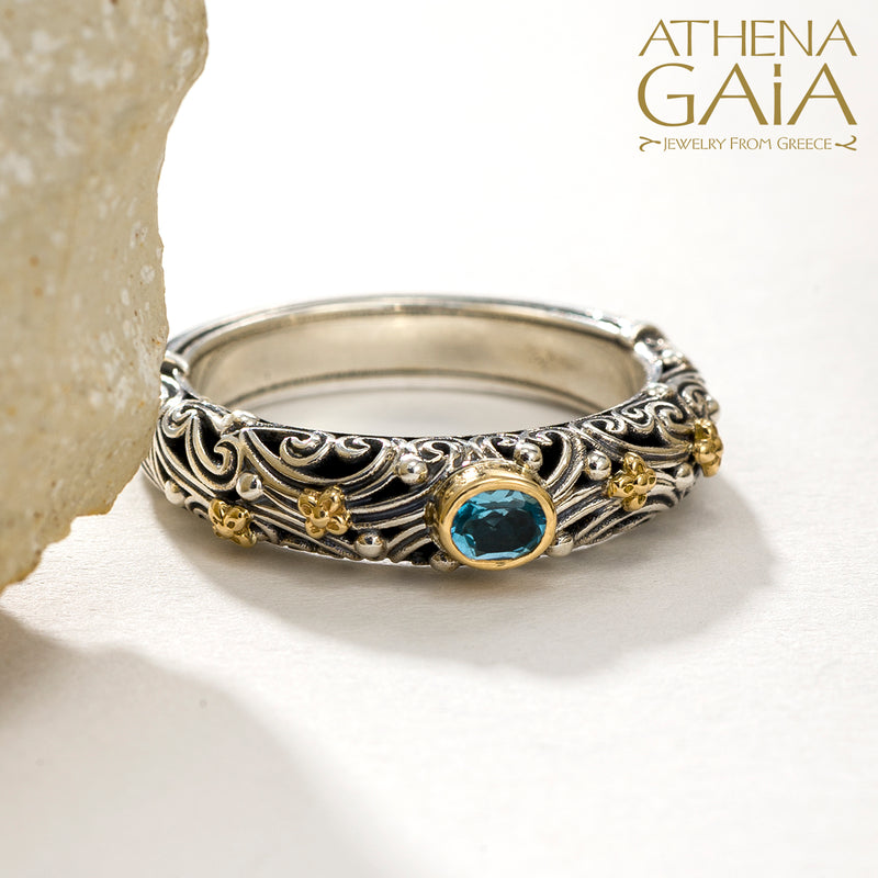 Kallisto Oval Stone Narrow Band Ring - 18k Gold & Sterling Silver Ring - Stackable Ring