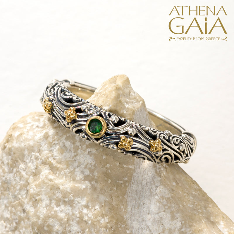 Kynthia Round Stone Band Ring - 18k Gold & Sterling Silver Ring - Stackable Ring