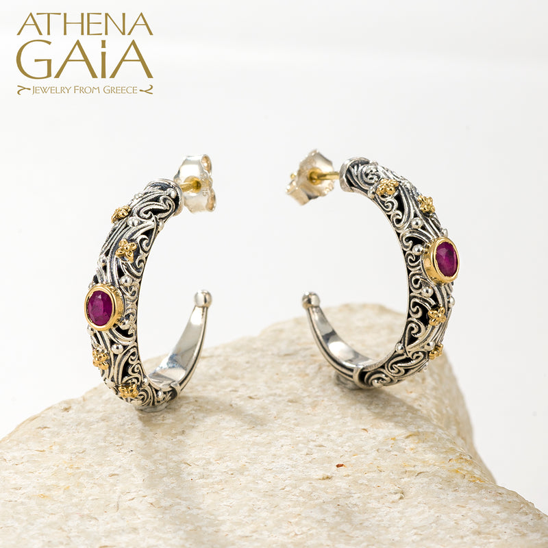 Kynthia Narrow Oval Stone Earrings - 18k Gold & Sterling Silver - Hoop Earrings