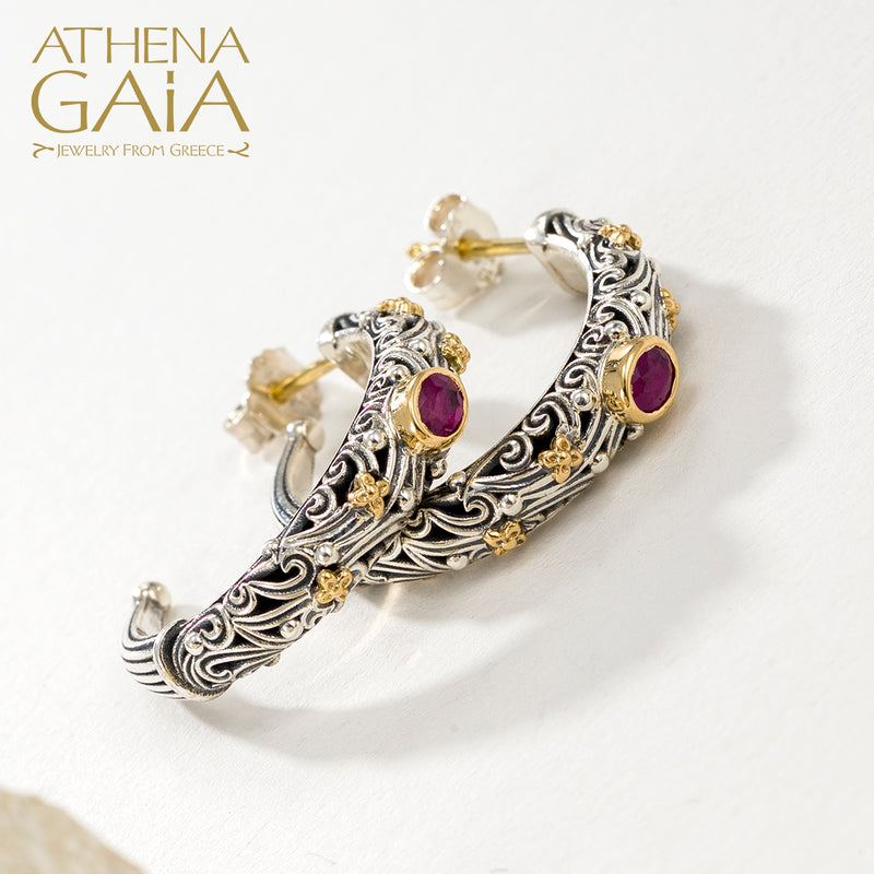 Kynthia Narrow Oval Stone Earrings - 18k Gold & Sterling Silver - Hoop Earrings