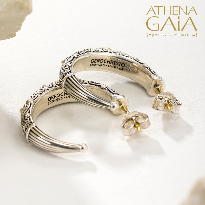 Kynthia Narrow Triple Stone Earrings - 18k Gold & Sterling Silver - Hoop Earrings