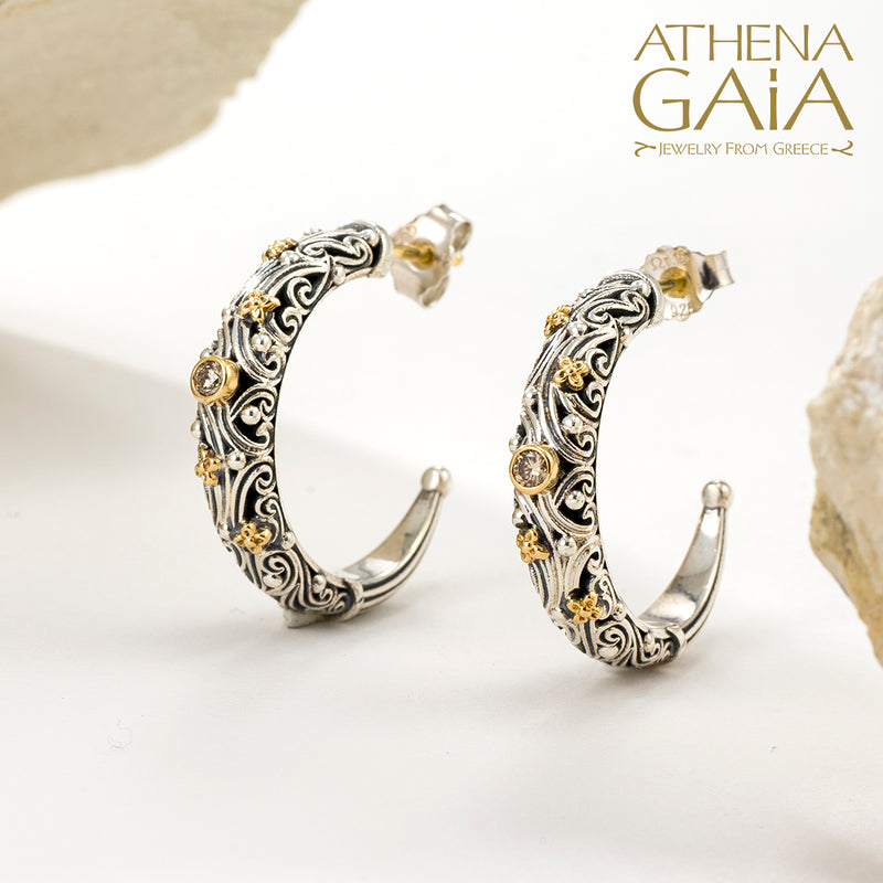 Meadow Breeze Small Stone Earrings - 18k Gold & Sterling Silver - Hoop Earrings