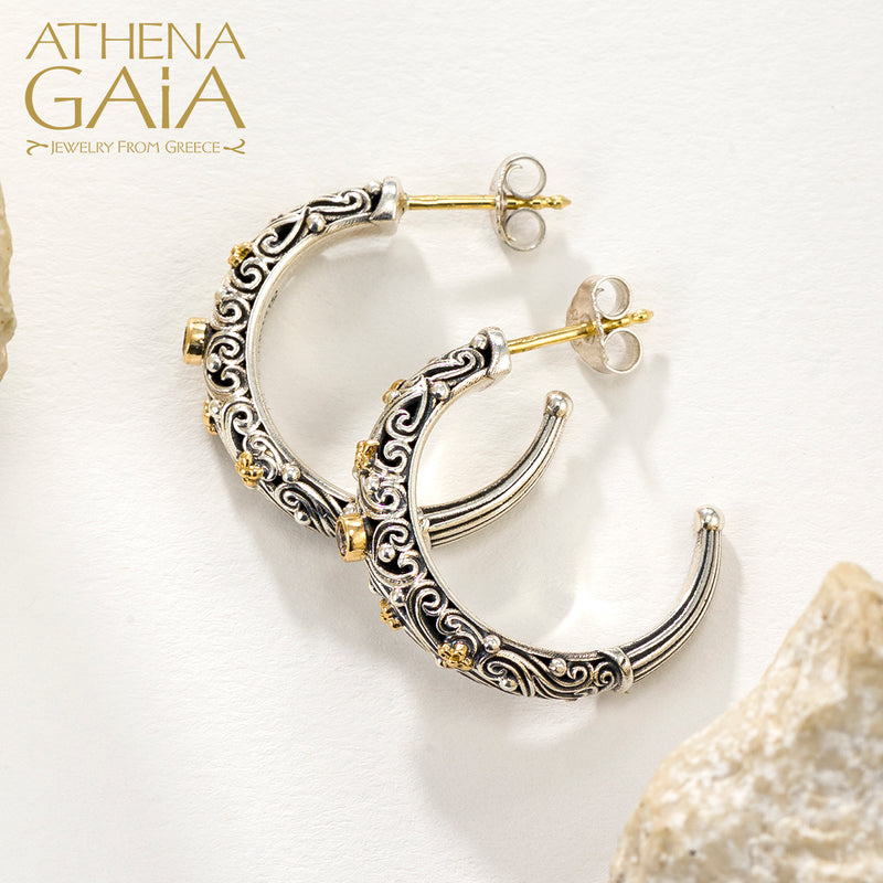 Meadow Breeze Small Stone Earrings - 18k Gold & Sterling Silver - Hoop Earrings