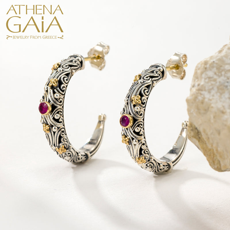 Meadow Breeze Small Stone Earrings - 18k Gold & Sterling Silver - Hoop Earrings