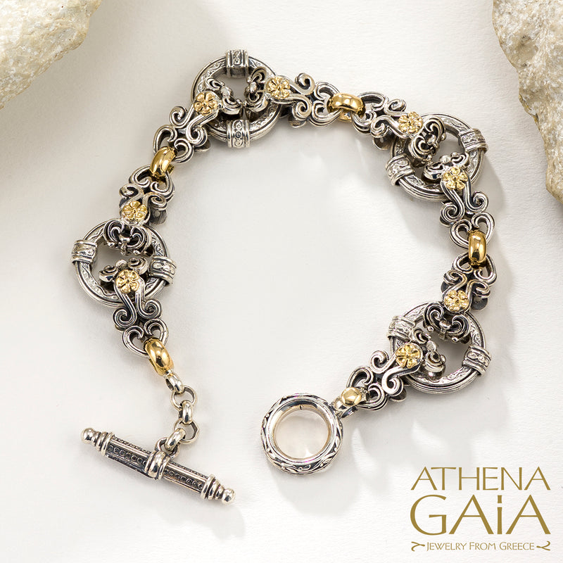 Gold Flower Circle Station Bracelet - 18k Gold & Sterling Silver Bracelet - Link Bracelet