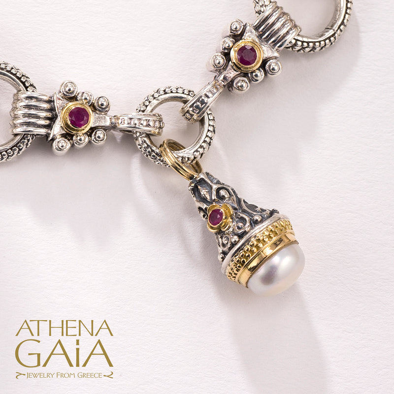 The Santorini 3-Charm Bracelet - 18k Gold and Sterling Silver - Ruby Charm Bracelet