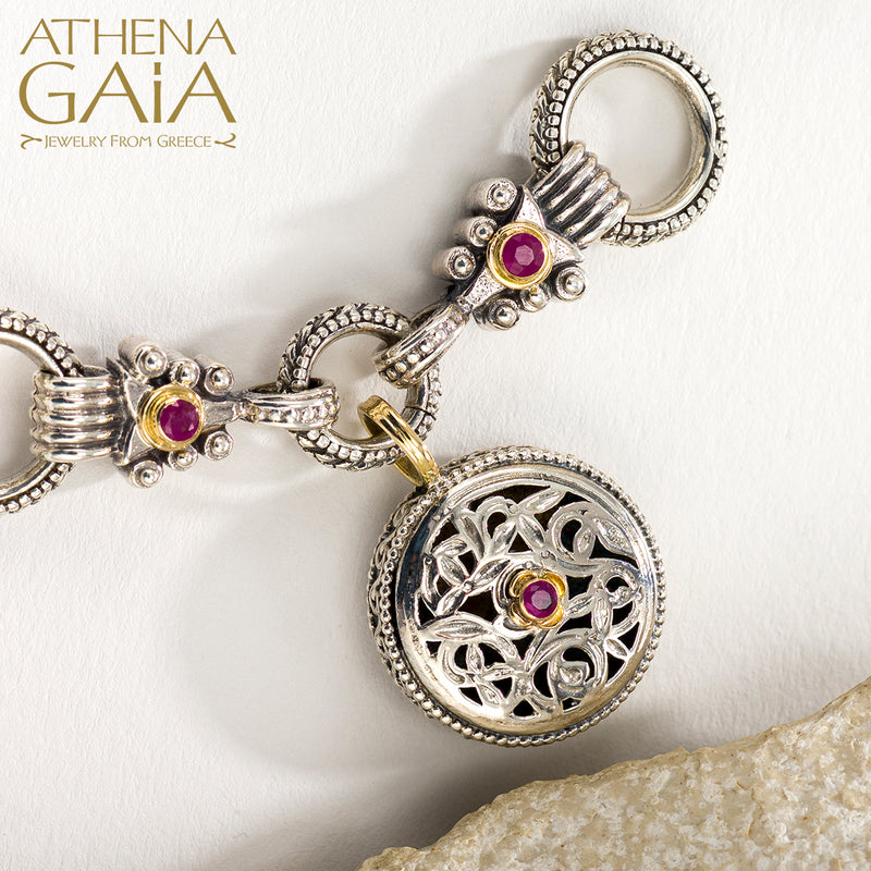 The Santorini 3-Charm Bracelet - 18k Gold and Sterling Silver - Ruby Charm Bracelet