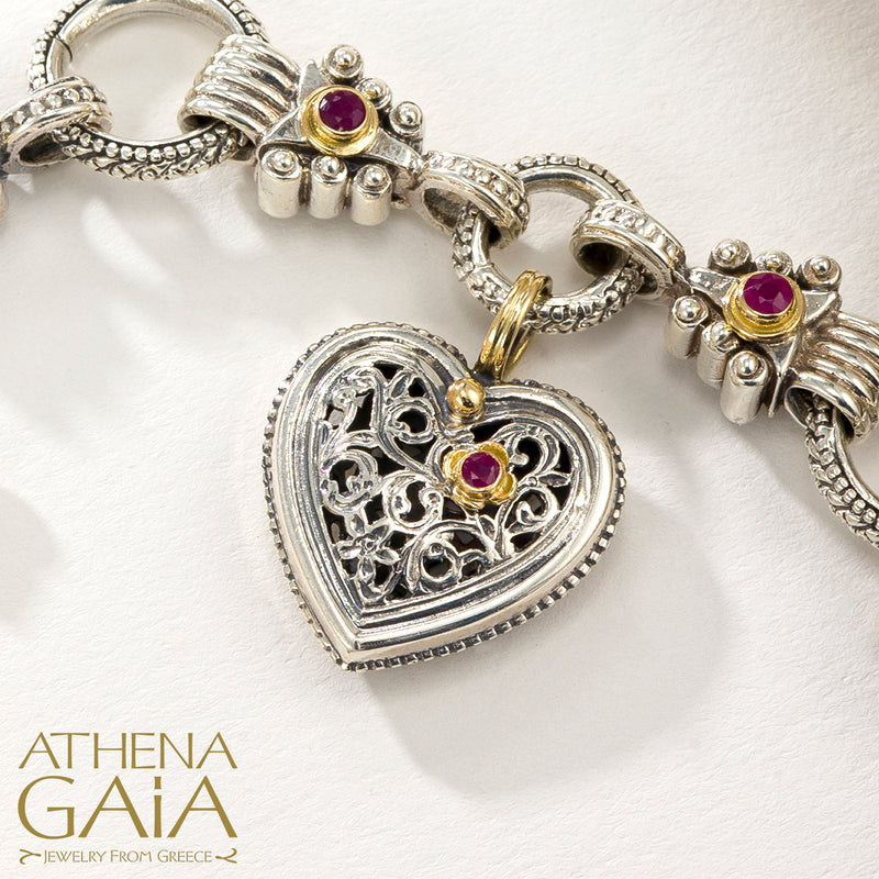 The Santorini 3-Charm Bracelet - 18k Gold and Sterling Silver - Ruby Charm Bracelet