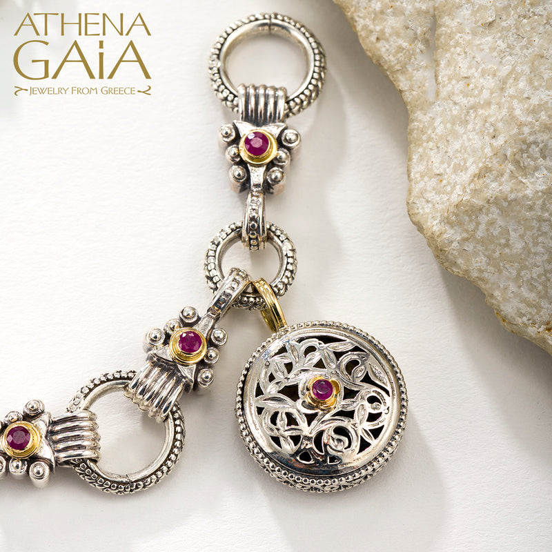 The Santorini 3-Charm Bracelet - 18k Gold and Sterling Silver - Ruby Charm Bracelet