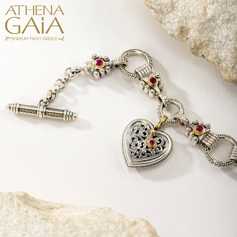 The Santorini 3-Charm Bracelet - 18k Gold and Sterling Silver - Ruby Charm Bracelet
