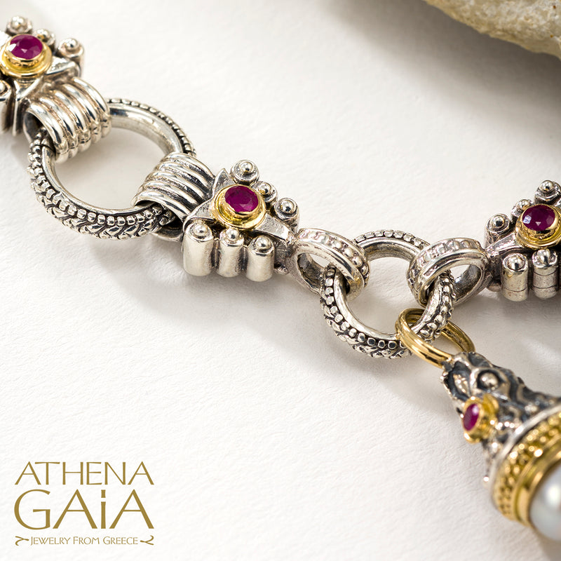 The Santorini 3-Charm Bracelet - 18k Gold and Sterling Silver - Ruby Charm Bracelet