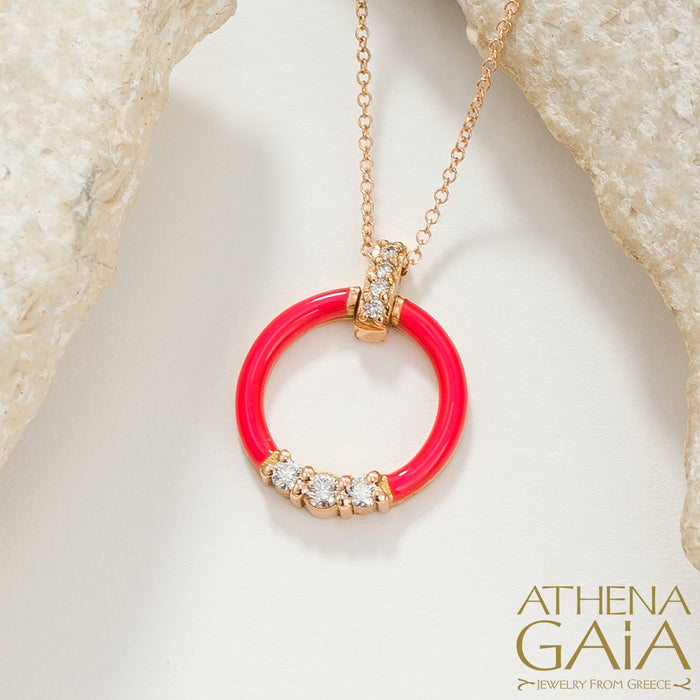 Al'Oro 18k Enamel Ring Pendant with Necklace