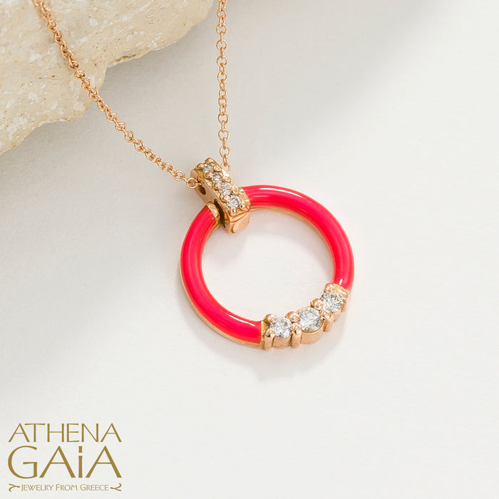 Al'Oro 18k Enamel Ring Pendant with Necklace